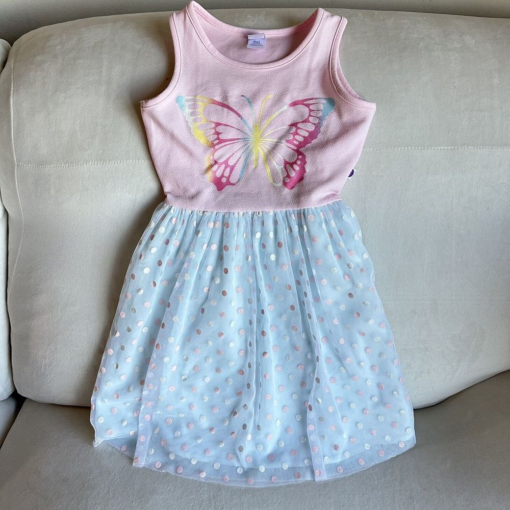 Dollie And Me Girls Glittery Butterfly Tutu Dress Pink Blue Size 8 B17